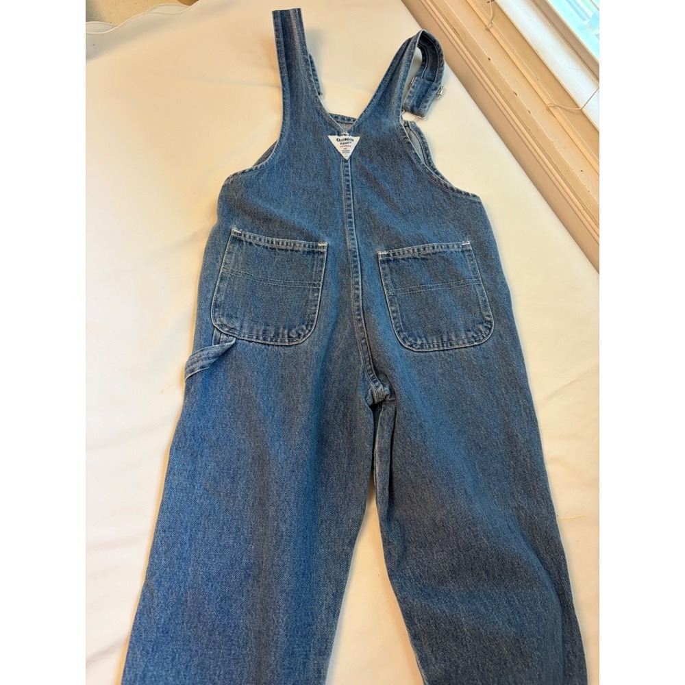 Vintage OshKosh‎ Bgosh Sz 6 Fleece Lined Cuffs Denim Overalls Blue Orange Bib - Picture 5 of 6